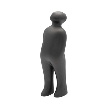 A Gardeco Ceramic Sculpture Visitor Small Graphite Cor13 with a graphite finish standing on a white background.