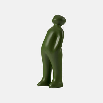 A Gardeco Ceramic Sculpture Visitor Small Green Alfafa Black Cor37 standing on a white background.