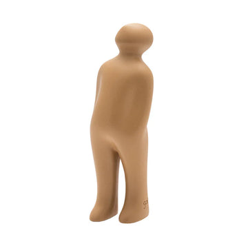A small Gardeco Ceramic Sculpture Visitor Small Taupe Cor27, created by a Belgian sculptor, standing on a white background.