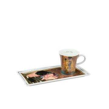 Goebel The Kiss Espresso Set of tea cup & saucer by Gustav Klimt on a white back ground available at Spacio India for luxury home decor collection of Tableware accessories.