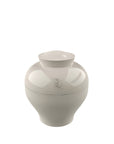 A white ceramic urn on a white background, representing the Ibride Stack Table Yuan Alhambra Beige (9pc set) by Ibride.