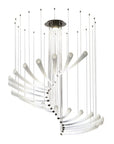 A stunning Italamp Pulsa Spira blown glass chandelier with impeccable illumination hanging on a pristine white background.