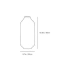 A simple line drawing of a bottle shape with dimension labels showing height as 18.9 in / 48 cm and width as 8.
