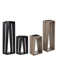 A set of three LJ Solar Lantern SKAAL Tink121 Large 500L Duratek wooden stands with a black base, perfect for adding organic charm to your outdoor oasis.