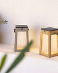 Two LJ Solar Lantern Tecka Teck143 300L Duratek lanterns, with a Duratek® finish, placed on a wall next to a potted plant.