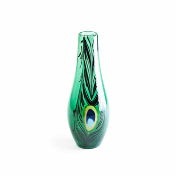 Maleras Crystal Peacock Green Limited Edition Vase on a white back ground for modern interiors available at Spacio India from Decor Accessories Collection of Vases.