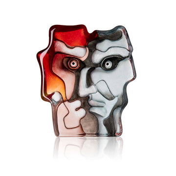 Maleras Crystal MASQ Limited Edition Sculpture with two faces on a white back ground for modern interior available at Spacio India from Sculpture and Art Objects Collection.