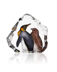 Maleras Crystal Sculpture King Penguin With Baby on white back ground for modern interiors available at Spacio India from the Sculptures and Art Objects Collection.