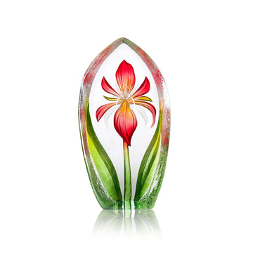 Maleras Crystal Sculpture Lily Limited Edition on a wooden surface in modern interior available at Spacio India from the Sculptures and Art Objects Collection.