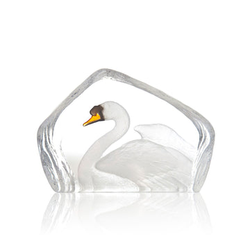 Maleras Crystal Sculpture Swan on white back ground for modern interiors available at Spacio India from the Sculptures and Art Objects Collection.