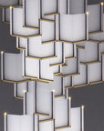 A Meystyle Lattice Systems LED Wall Paper with Swarovski Chandelier featuring many squares, offering ambient lighting and architectural elegance.