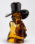 Woman with Hat in Amber Murano glass sculpture by Zanetti on a light grey background at Spacio in Mumbai