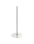 A polished chrome tall, slender stand and a wide circular base, shown on a plain white background.