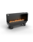 Modern artificial water vapour fireplace with left side open on a white background available at Spacio retail stores in India.