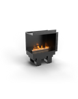 Modern artificial water vapour fireplace with left side open on a white background available at Spacio retail stores in India.