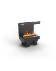 Modern artificial water vapour fireplace with 3 side open casing on a white background available at Spacio retail stores in India.