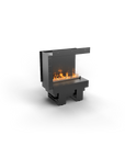 Modern artificial water vapour fireplace with right side open casing on a white background available at Spacio retail stores in India.