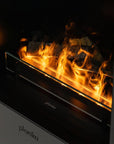 Planika water vapour fireplace with artificial flames inside, brand visible