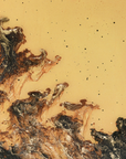 An Alex Turco Liquid Dreams Orange Souls decorative painting with a yellow and black background, perfect for interior design.