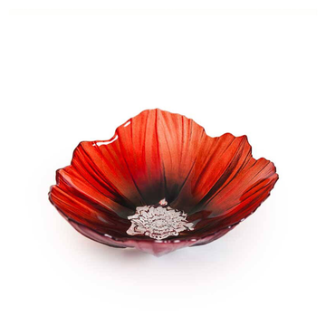 Maleras Crystal Poppy Red Black Medium Bowl on a white back ground for modern interiors available at Spacio India from Decor Accessories and Tableware Collection of Decorative Bowls.