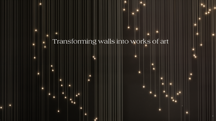 Close-up view of Meystyle LED wall covering with twinkling embedded lights shown at Euroluce 2025 in Milan, showcasing luxury interior surface trends in India.