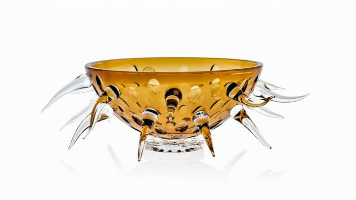 Mario Cioni Erinaceus Italian crystal sculptural bowl on a white background