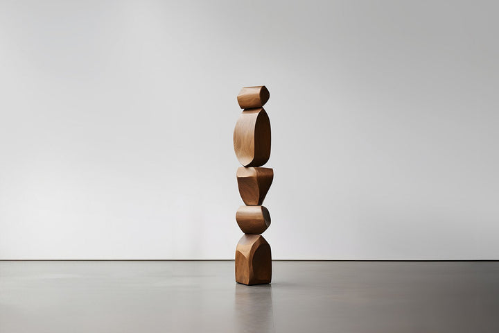 Modern abstract wooden sculptural totem from ODD Collection by Spacio, ideal for luxury interiors and vertical styling, available in India.
