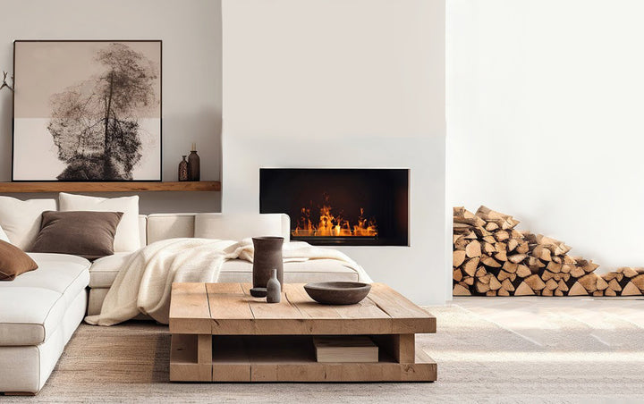 Spacio Interior Styling team styles modern luxury interiors with Planika Water Vapour Fireplace Optimyst technology