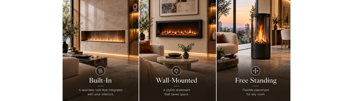 Built-in, wall-mounted and freestanding fireplace formats compared in luxury Indian interiors