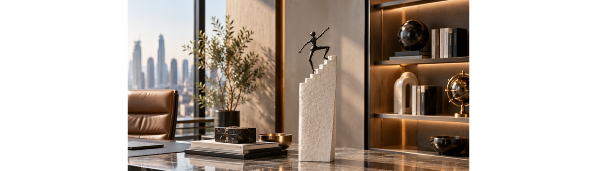 Business and motivational sculpture styled in a luxury executive office interior