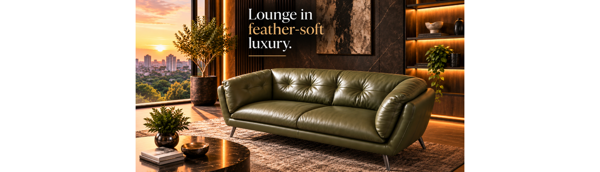 Domicil luxury leather sofa styled in a contemporary living room at Spacio Kolkata