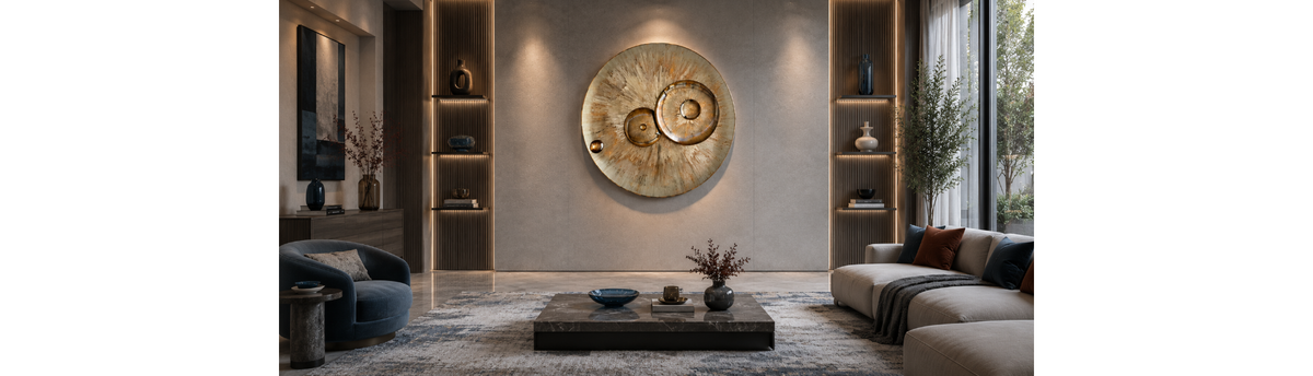Luxury wall styling with art, sculptures and luxury home decor accessories