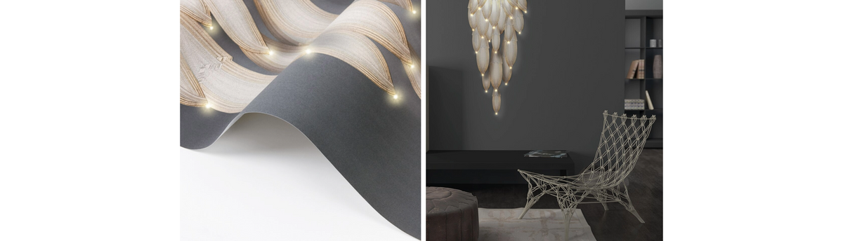 Luxury interior featuring wallpaper with light and LED Crystal Wallpaper as a statement wall