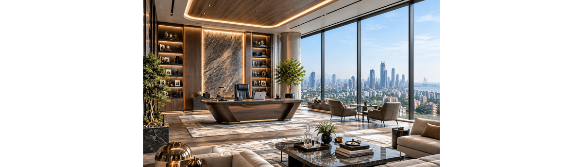 High-end office decor accessories styled with considered materials, scale and thoughtful curation