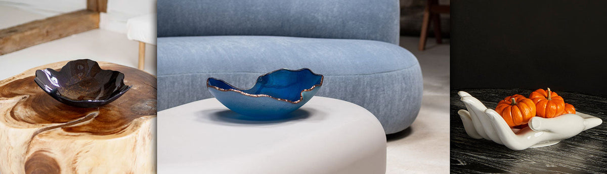 Collage of Murano glass bowl and ceramic bowl