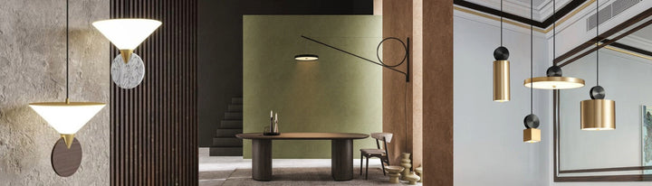 Collage of pendant, wall and suspension lights from CVL