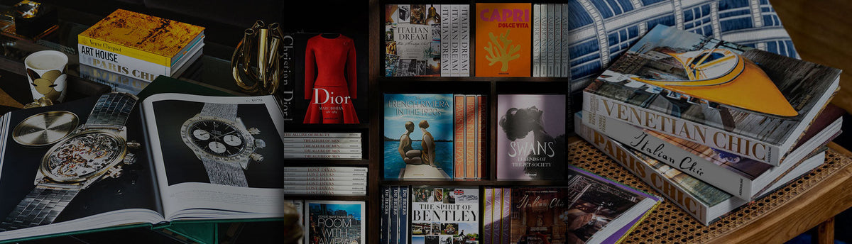 Collage of designer coffee table books
