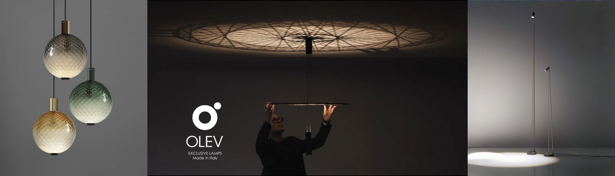 Collage of Olev pendant, ceiling and floor lights available at Spacio in India