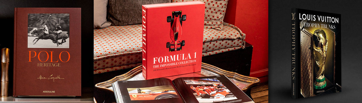 A collage of Polo, Forumula 1 & LV sports coffee table books