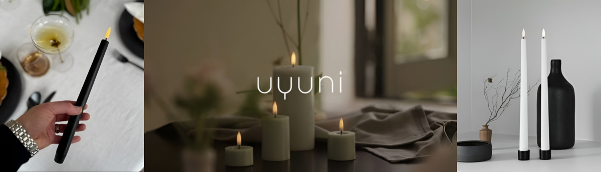 Collage of Uyuni tall taper and pillar candles
