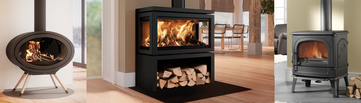 Collage of wood burning stoves and fireplace for luxury interiors