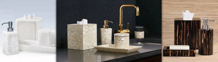 Luxe collection sets for sink top from the Best International Brands for modern bathroom and wet areas decor available at Spacio from Bathroom Accessories Collection.