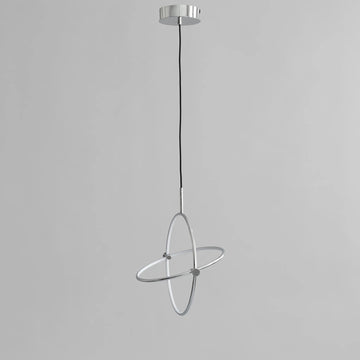 Modern pendant light with circular design on a gray background
