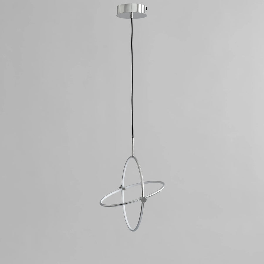 Modern pendant light with circular design on a gray background