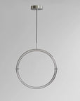 Modern pendant light with circular design on a gray background