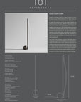 Product information card for the Bow floor lamp from 101 Copenhagen with text and diagrams on a gray background available at Spacio retail stores in Mumbai & Kolkata. 