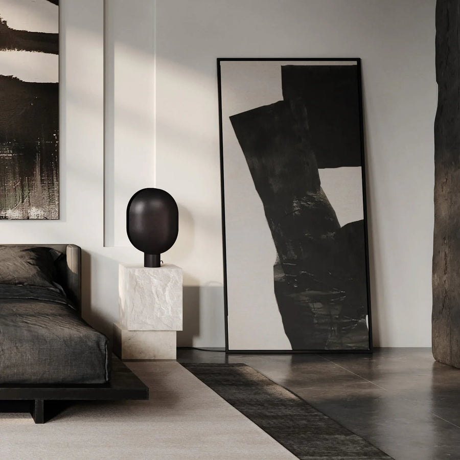 Modern Japandi theme interior with abstract art and minimal furniture