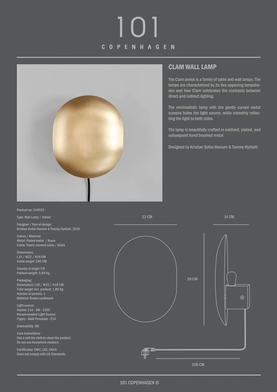 Clam Wall Light Brass by 101 Copenhagen | Spacio