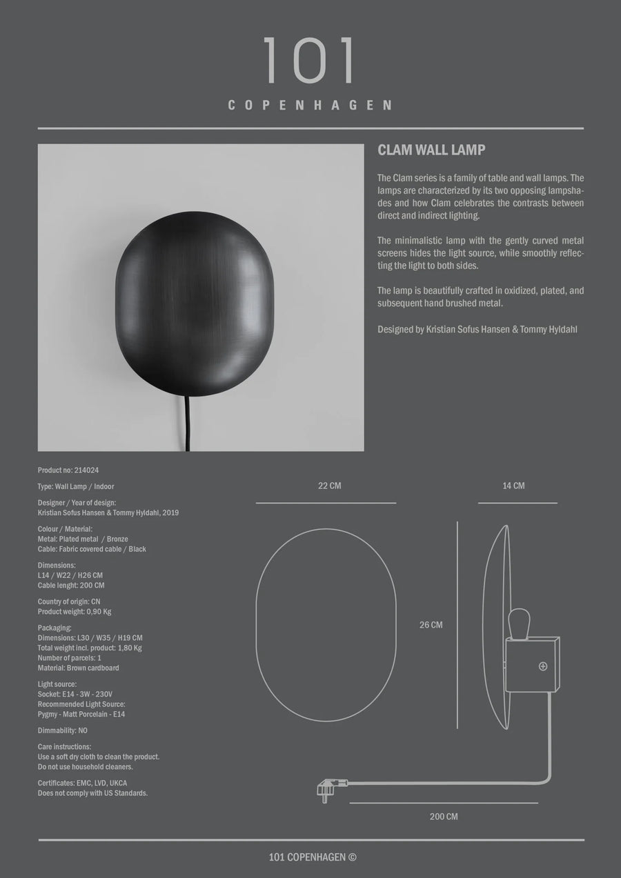 Clam Wall Light Bronze by 101 Copenhagen | Spacio