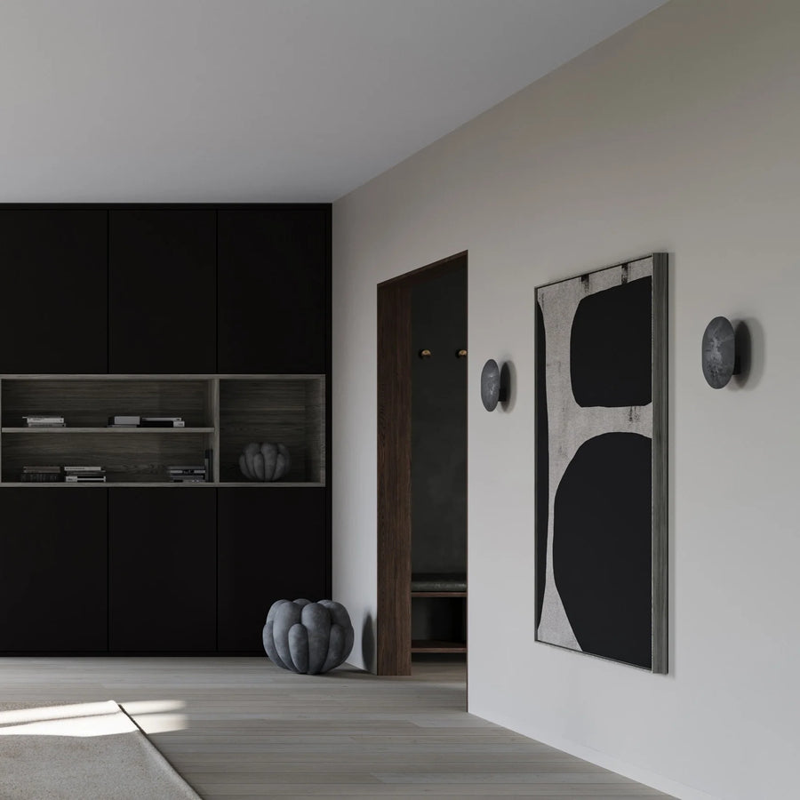 Clam Wall Light Oxidized by 101 Copenhagen in a Scandinavian theme interior along with Sculptural vases, wall art - available at Spacio retail stores in Mumbai & Kolkata. 